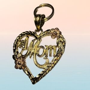 14K Yellow & Rose Gold “#1 Mom” Heart Charm Or Pendant 1.7 Grams
